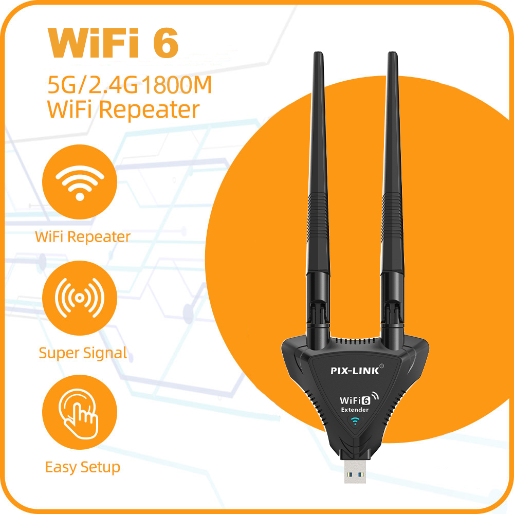 PIX-LINK 全网首发WiFi6 双频1800Mbps USB WIFI中继器 UE09AX
